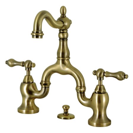 KINGSTON BRASS Bridge Bathroom Faucet with Brass PopUp, Antique Brass KS7973AL